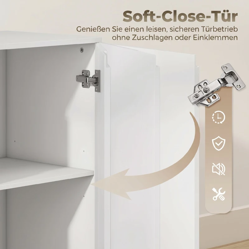 HOMCOM Hochglanz-Sideboard, moderne Kommode mit 4 Türen und verstellbaren Einlegeböden, Soft-Close-Funktion, Weiß