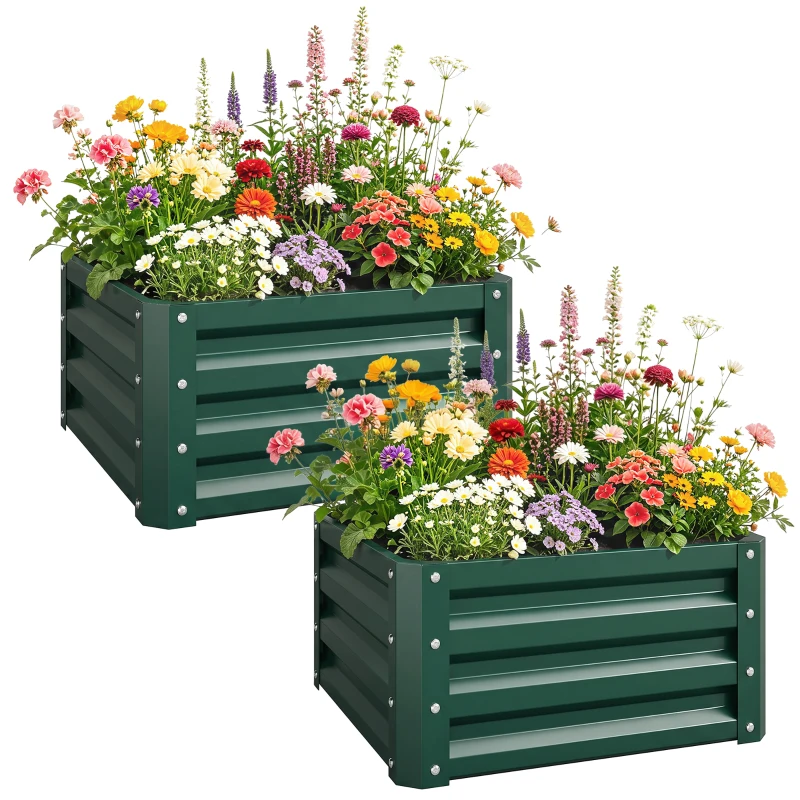 Outsunny Lot de 2 jardinières surélevées, carre potager de jardin pour légumes, fleurs, acier galvanisé 60 x 60 x 30,5 cm, vert