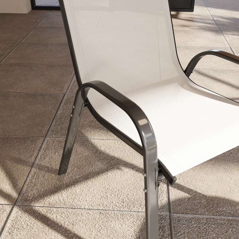 Outsunny Set de 4 Sillas de Exterior Apilables con Asiento de Malla Respaldo Alto y Marco de Acero para Jardín Beige y Negro