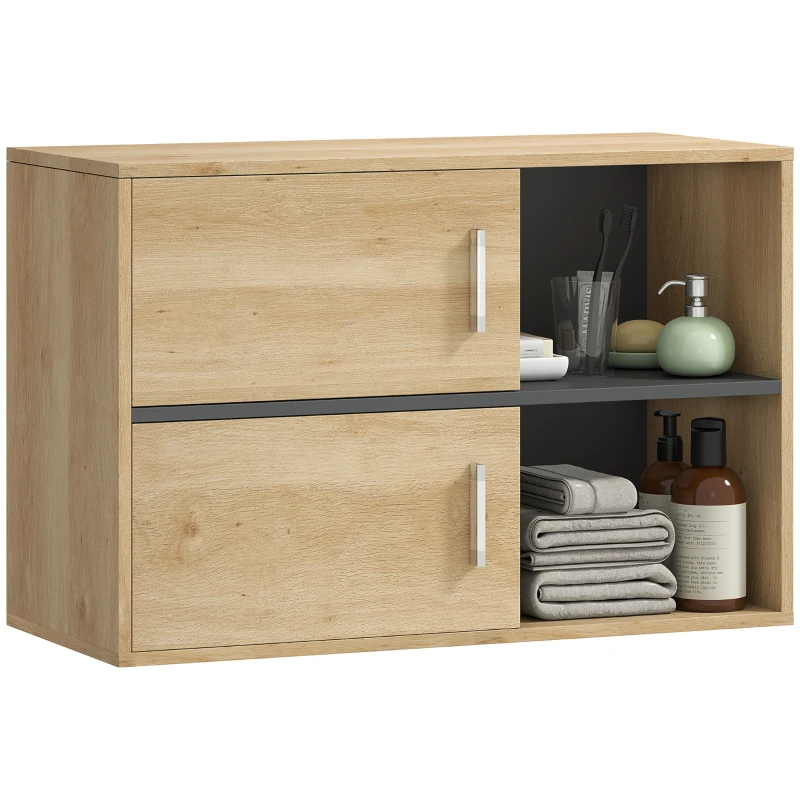 HOMCOM Armario de Baño de Pared con Compartimentos Abiertos y 2 Puertas Mueble de Baño Moderno 80x35x57,5 cm Natural
