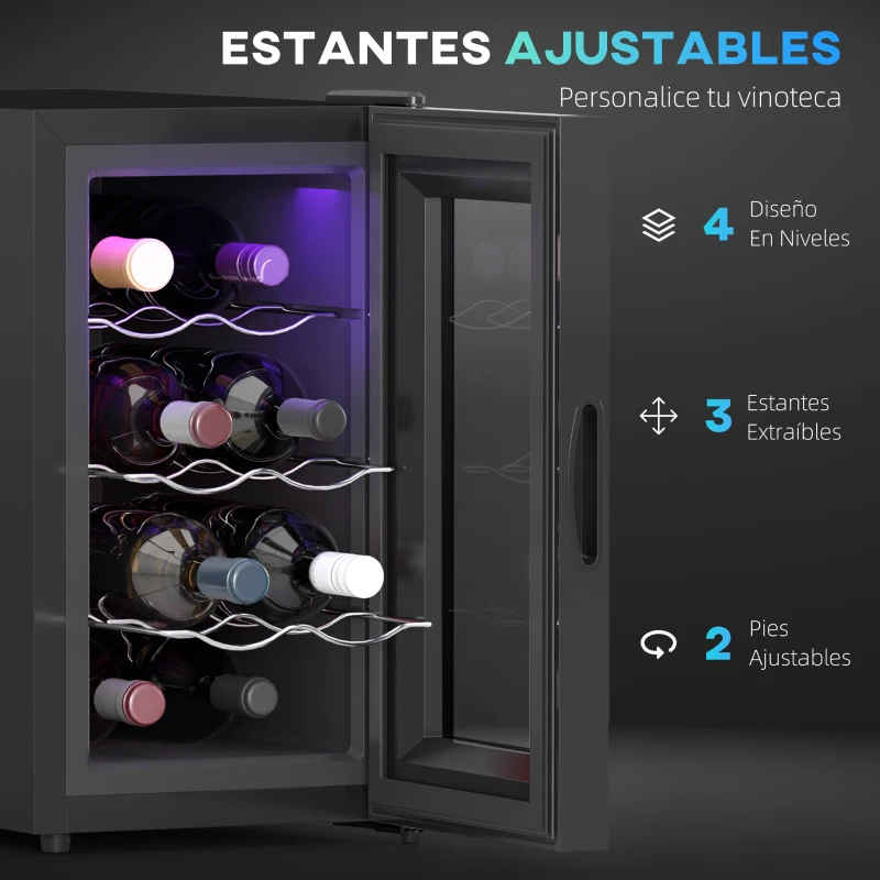 HOMCOM Vinoteca 8 Botellas con Doble Refrigeración Termoeléctrica Temperatura Ajustable 8-18℃ Puerta de Vidrio Negro