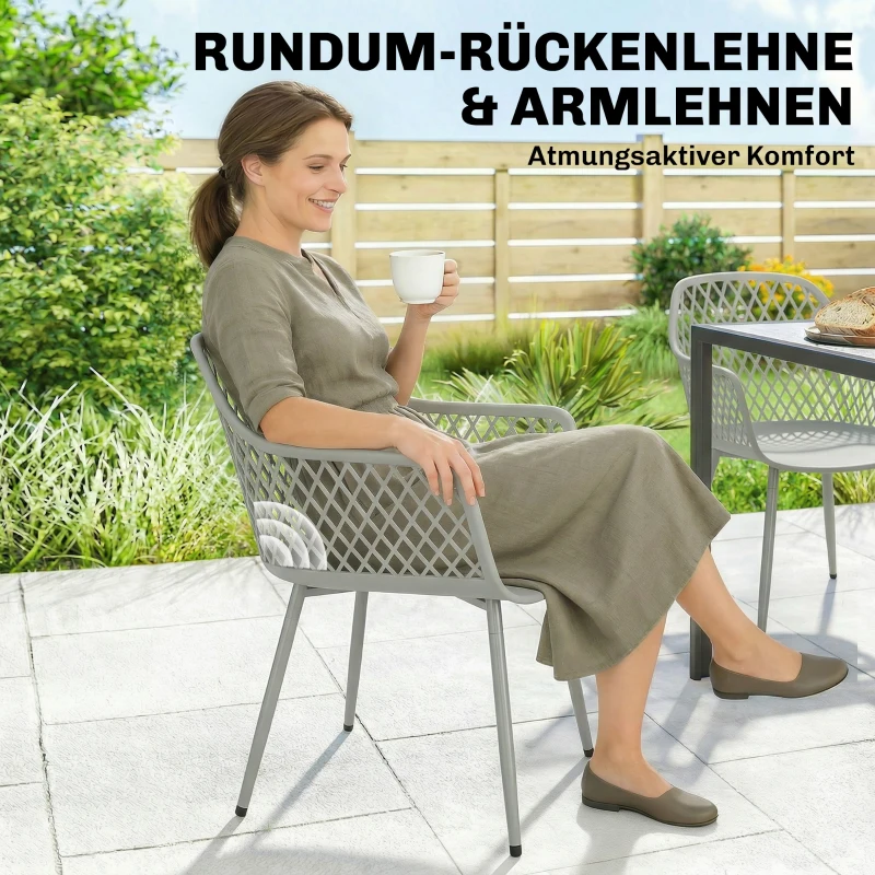 Outsunny Gartenstuhl 4er Set UV-beständige Gartenstühle aus Kunststoff mit Armlehne Rückenlehne 56 x 51 x 84 cm Grau
