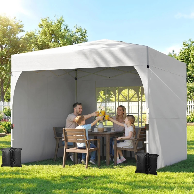 Outsunny Tonnelle de jardin 3 x 3 m pop up, tonnelle pliante réglable en hauteur, protection UV50+, 3 parois latérales, crème