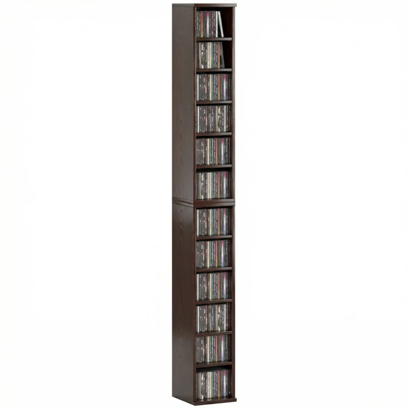 HOMCOM Lot de 2 étagères colonnes armoire de rangement CD-DVD 12 compartiments 21 x 22,5 x 88,5 cm capacité 204 CD marron