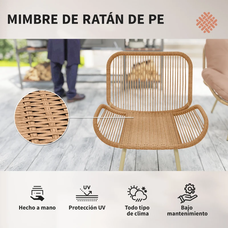 Outsunny Conjunto de Muebles de Jardín de Rattán de 4 Piezas con Cojines Sofá 2 Sillones y Mesa de Centro Beige