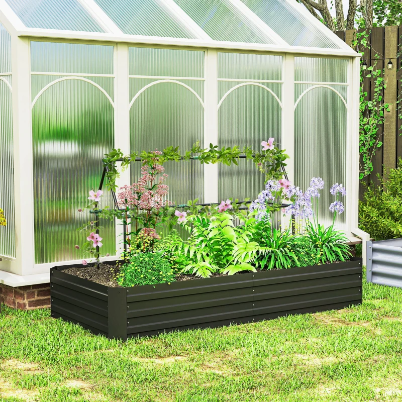 Outsunny Carré potager jardinière rectangulaire en acier galvanisé tuteurs pour tomates et plantes grimpantes 180 x 90 x 29,5 cm
