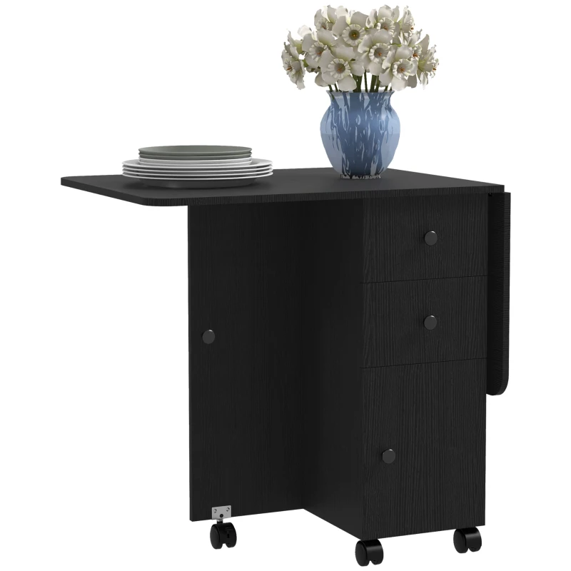 HOMCOM Multi-Storage Six-Person Drop Leaf Dining Table -  Distressed Black
