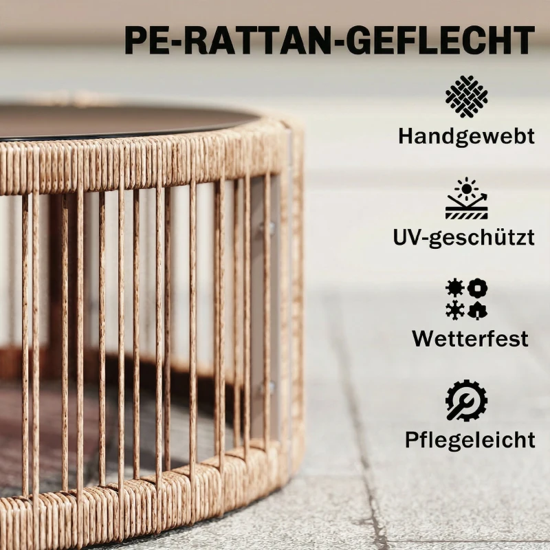 Outsunny Gartenmöbel Set 4-teilig Polyrattan Lounge-Set mit Zweisitzer 2 Sessel Glastisch Breitem & Tiefem Sitz Dicke Kissen