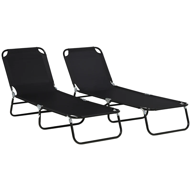 Outsunny Lot de 2 bain de soleil, chaise longue pliante avec dossier inclinable sur 5 positions, structure en acier, noir