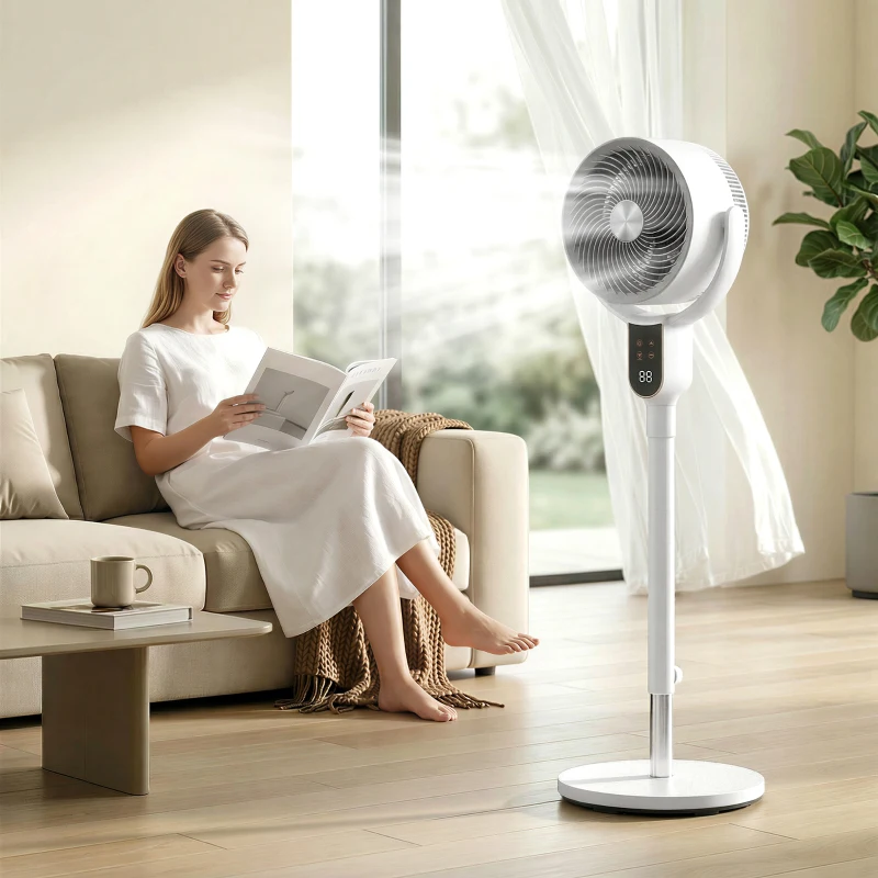 HOMCOM 20 dB Silent Standing Fan for Bedroom, 42" Pedestal Fan with Remote, 90° Oscillating, 8 Speeds, Remote Control, White