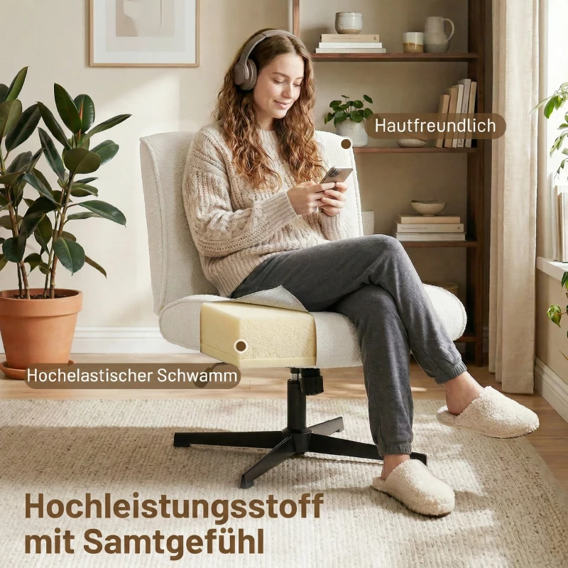 HOMCOM Drehbarer Akzentstuhl, Samtgepolsterter Lounge-Sessel mit Höhenverstellung für Wohnzimmer, Büro, Cremeweiß