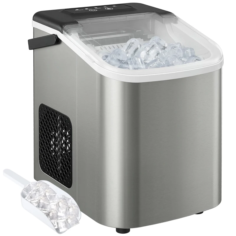 HOMCOM Ice Maker Machine Countertop, 9 Cubes Ready in 7 Mins, 12 KG in 24Hrs, 2 Sizes of Bullet, Self-Cleaning Ice Machine with Portable Handle, Scoop and Basket for Home Kitchen Office RV