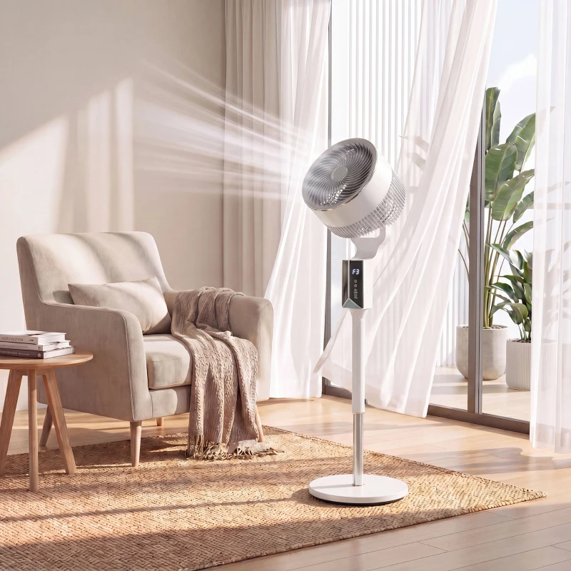 HOMCOM 20 dB Silent Standing Fan for Bedroom, 46" Pedestal Fan with Remote, 85° Oscillating, 8 Speeds, White