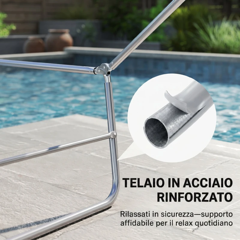 Outsunny Lettino Prendisole Pieghevole con Schienale Reclinabile e Cuscino, 182x56x24.5cm