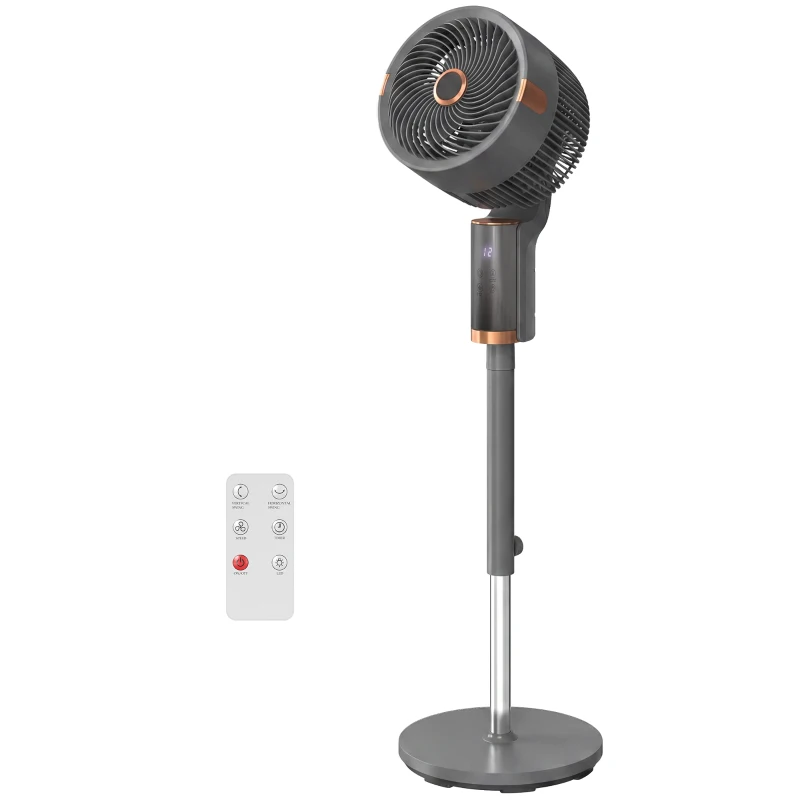 HOMCOM 20 dB Silent Standing Fan for Bedroom, 44" Pedestal Fan with 90° Oscillating, 8 Speeds and LED Light, Grey