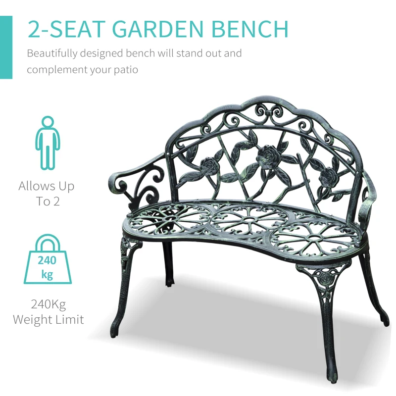 Outsunny Cast Aluminium Garden Bench - Vintage Green