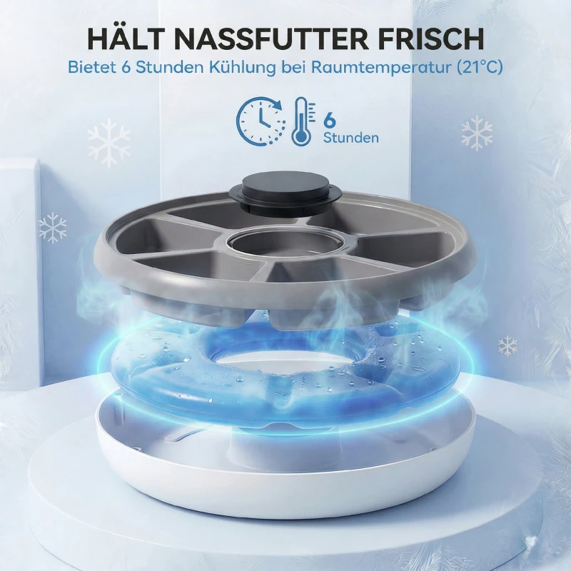 PawHut Futterautomat, automatischer kabelloser Futterspender mit Timer bis zu 6 Mahlzeiten, LED-Display, Kühlakku Grau