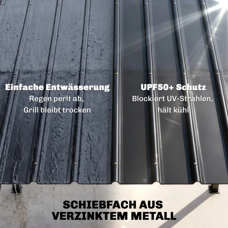 Outsunny Grillpavillon 2,71 x 1,82 m Gartenpavillon mit Pultdach, Seitenregalen UV-Schutz 50+ Schwarz