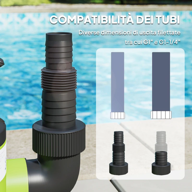 Outsunny Pompa Acqua Sporca/Pulita 400W, 9.000L/h, Pompa Sommersa Acque Sporche 7m Profondità Max, Gestisce Particelle fino a 15mm, Interruttore a Galleggiante, Verde