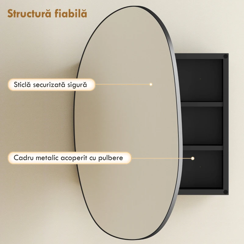 HOMCOM Dulap de Baie cu Oglindă și 3 Rafturi Interioare, Aluminiu și Metal, 61x12x79 cm, Negru
