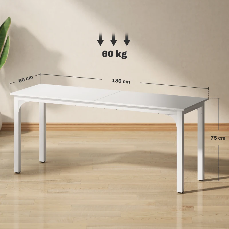 HOMCOM Bureau, bureau d'ordinateur 180 cm avec grand plateau pour 2 personnes, pour travail à domicile ou étude, blanc