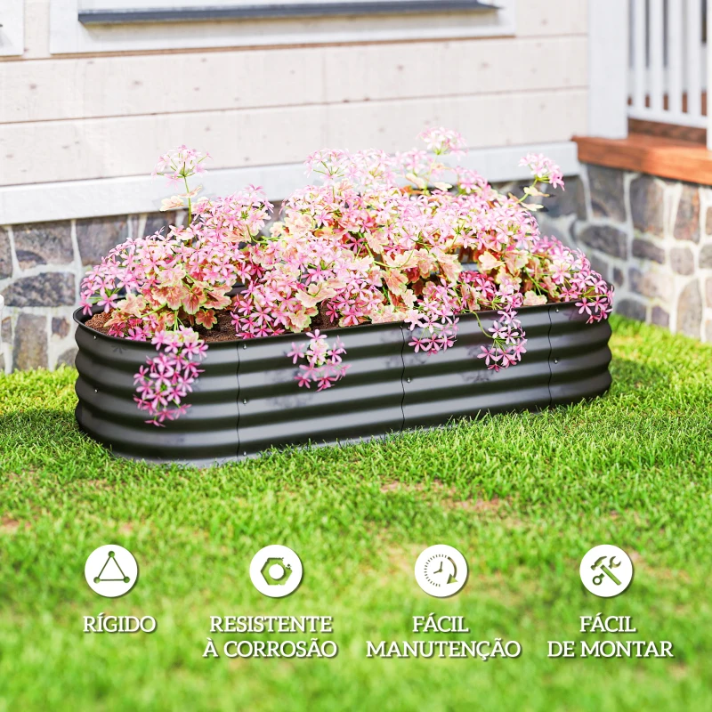 Outsunny Caixa de Plantio de Exterior Grande em Aço Galvanizado para Cultivo de Plantas 150x62x30 cm Cinzento