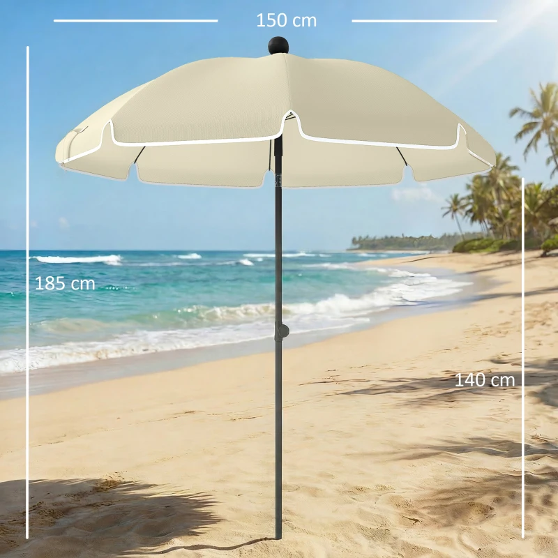Outsunny Sonnenschirm Strand Ø150 cm wasserabweisend faltbar Strandschirm mit Sandanker verstellbarer Neigung Tragetasche Beige