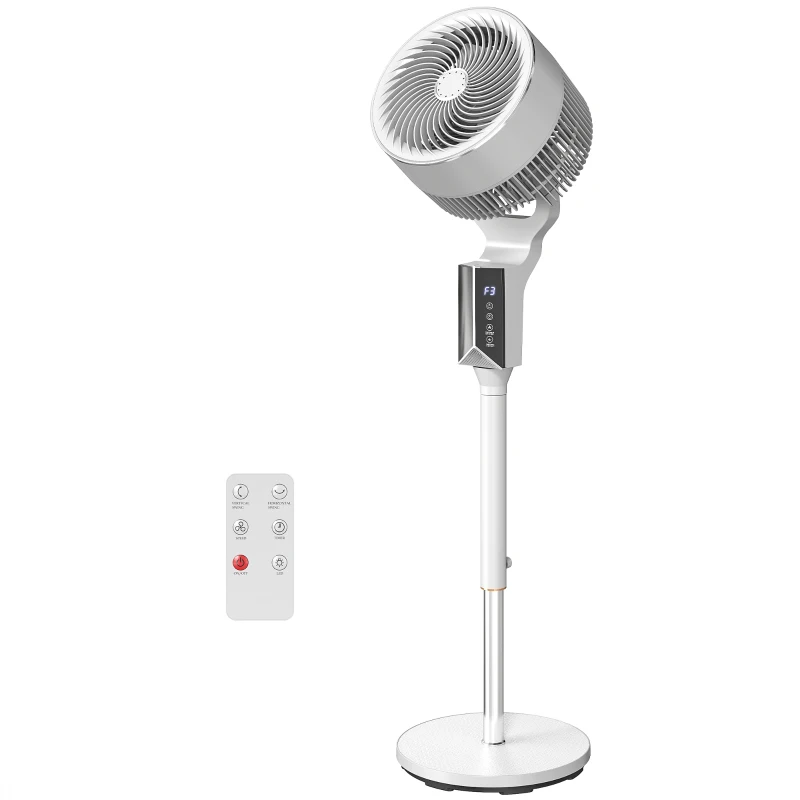HOMCOM 20 dB Silent Standing Fan for Bedroom, 46" Pedestal Fan with Remote, 85° Oscillating, 8 Speeds, White