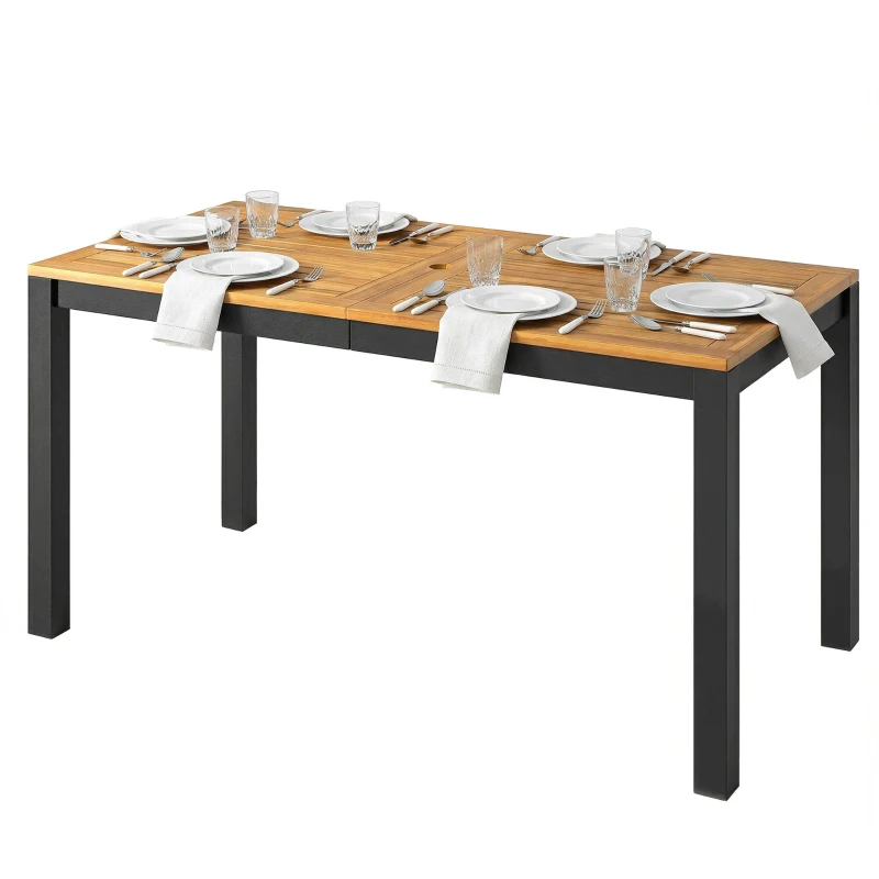 Outsunny Mesa de Jantar de Jardim em Madeira para 6 Pessoas com Tampo de Ripas e Orifício 150x75x75 cm Natural