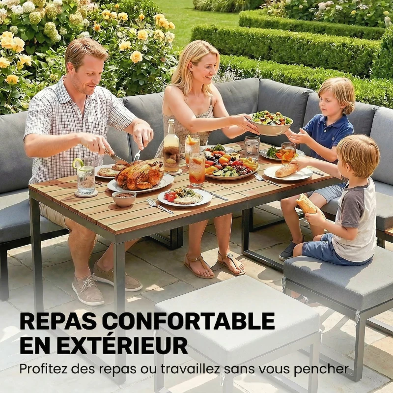 Outsunny Salon de Jardin Extérieur Ensemble Meubles de Jardin 6-8 Personnes Aluminium avec Plateaux Latéraux 256x198x70cm Gris