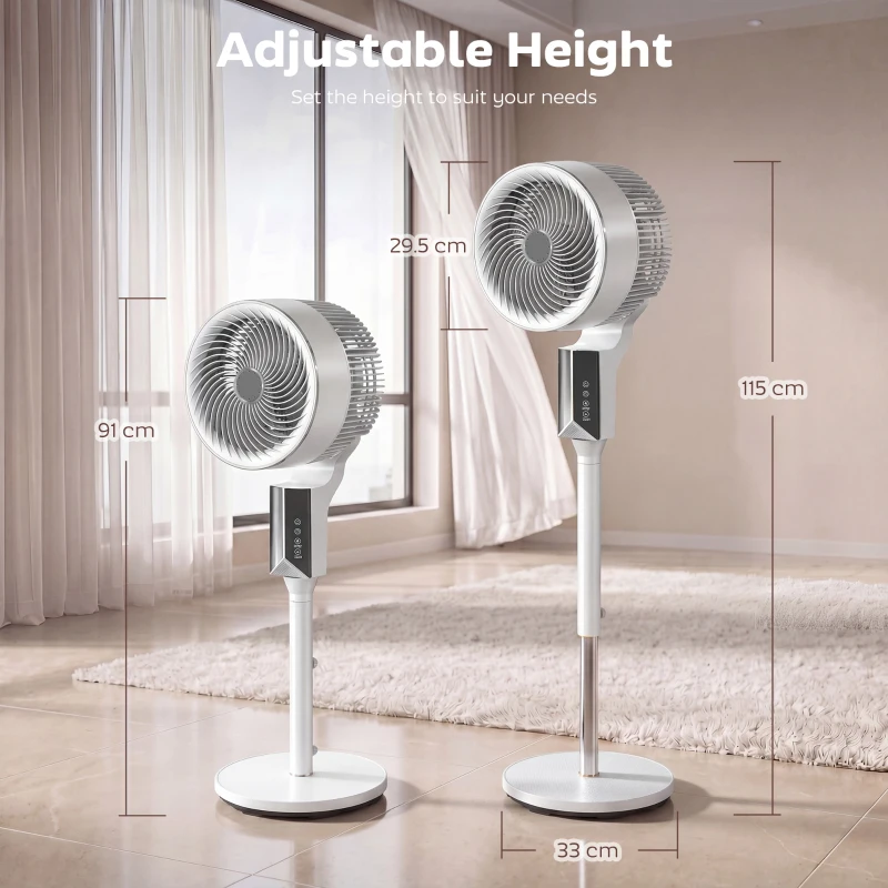 HOMCOM 20 dB Silent Standing Fan for Bedroom, 46" Pedestal Fan with Remote, 85° Oscillating, 8 Speeds, White
