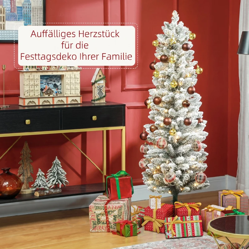 HOMCOM Brad de Crăciun înzăpezit cu 263 de crengi și lumini LED albe, din plastic și metal, Ø45x150 cm, verde