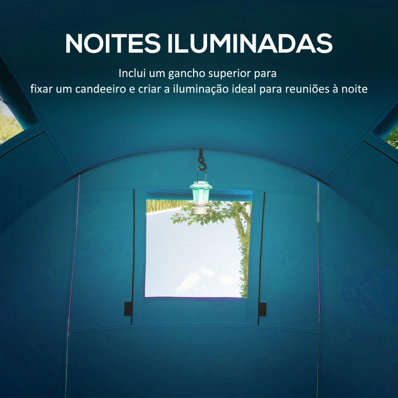 Outsunny Tenda de Campismo para 3 Pessoas com Janelas Gancho Saco de Transporte Impermeável 3000 mm 470x220x150 cm Azul Claro