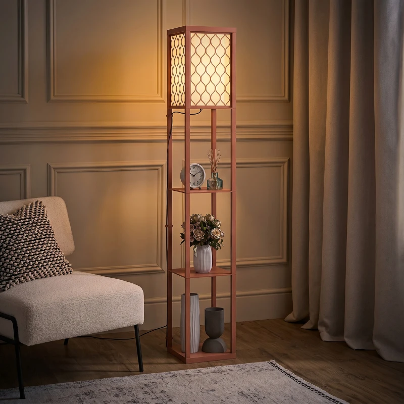 HOMCOM Three-Shelf Standing Lamp - Brown/White