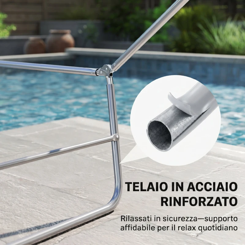 Outsunny Lettino Prendisole Pieghevole con Schienale Reclinabile e Cuscino, 182x56x24.5cm