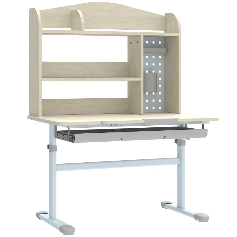 AIYAPLAY Bureau pour enfants, table d'étude réglable en hauteur avec plateau inclinable, 80 x 51 x 108,5-130,5 cm, naturel