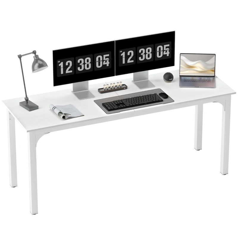 HOMCOM Bureau, bureau d'ordinateur 180 cm avec grand plateau pour 2 personnes, pour travail à domicile ou étude, blanc