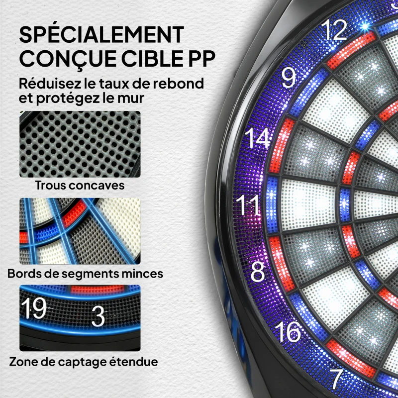 SPORTNOW Cible de Fléchettes Électronique Jeu de Fléchettes Électronique lumineuse écran LED surdimensionné rechargeable noir