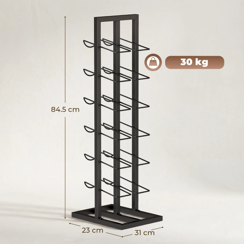 HOMCOM Suport din Metal, 12 Sticle, de Podea, Negru