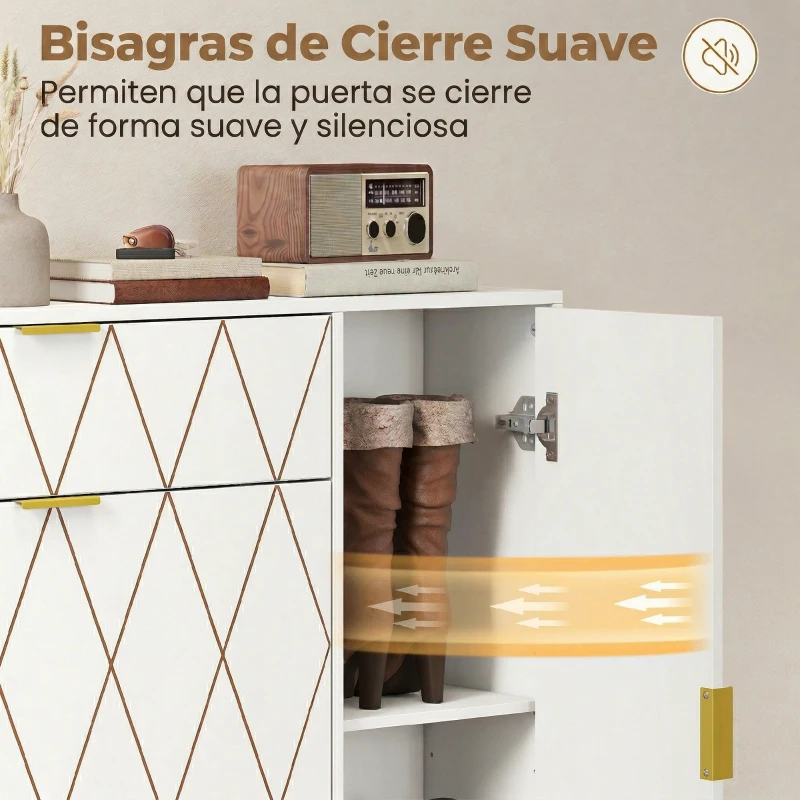 HOMCOM Mueble Zapatero Moderno con 2 Cajones Abatibles Armario y Estantes Ajustables para 10-14 Pares de Zapatos Blanco