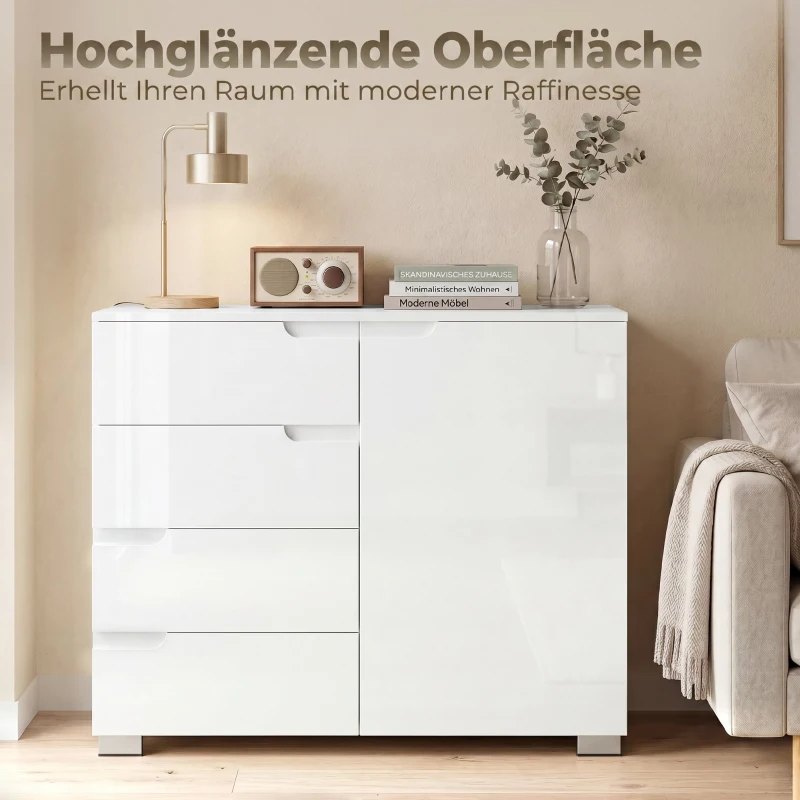 HOMCOM Kommode mit 4 Schubladen Sideboard mit 1 Tür, Verstellbarem Einlegeboden, für Wohnzimmer, Schlafzimmer 100 x 40 x 80 cm