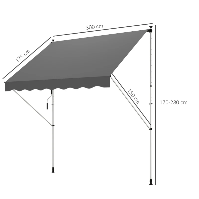 Outsunny 3x1.5m  Adjustable Outdoor Aluminium Frame Awning Grey