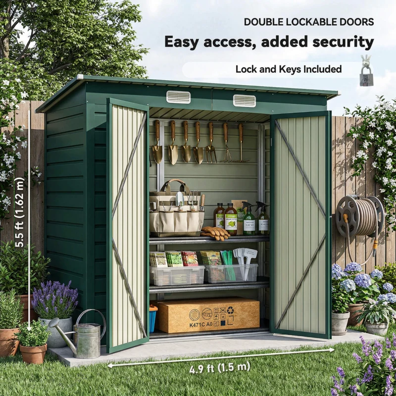 Outsunny 3.7 x 7.9ft Galvanised Steel Shed, with Latched Door and Padlock - Green