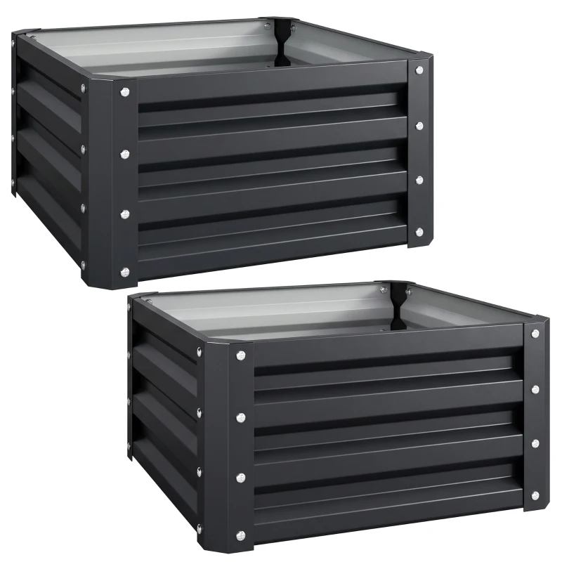 Outsunny Lot de 2 jardinières surélevées, carre potager de jardin pour légumes, fleurs, acier galvanisé 60 x 60 x 30,5 cm, gris