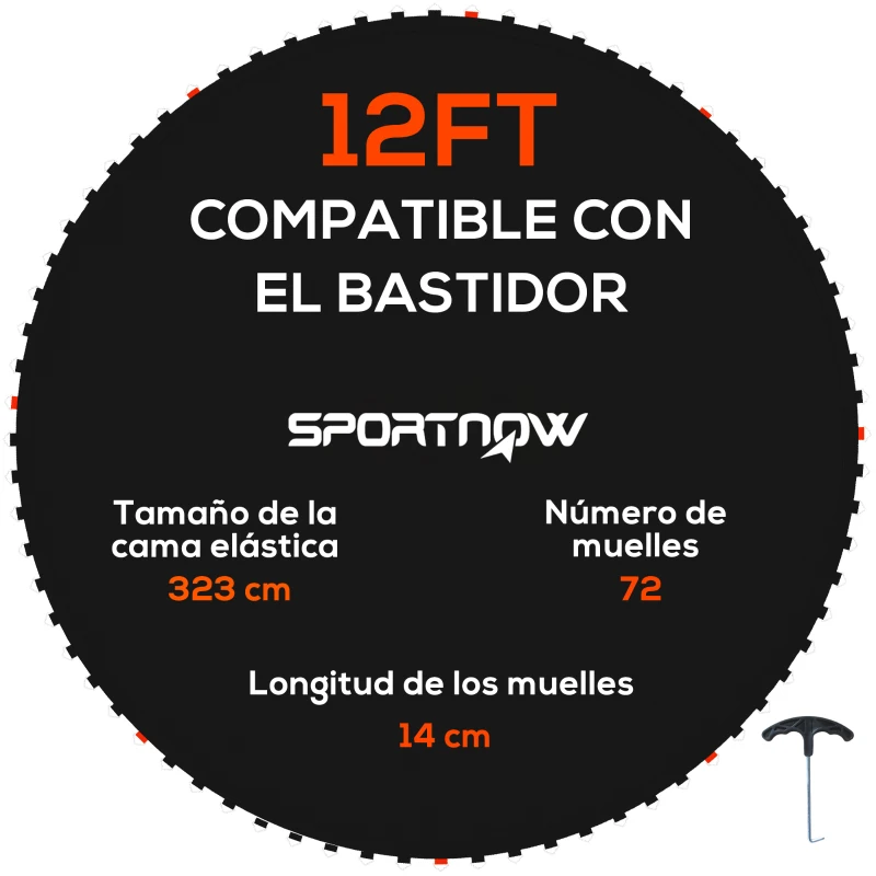 SPORTNOW Tapete de Repuesto para Trampolín Ø323 cm Colchoneta para Trampolín de 12 Pies con 72 Enganches Negro