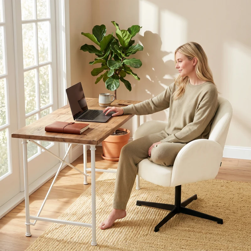 HOMCOM Fauteuil salon pivotant fauteuil d'appoint rembourré en velours dossier en forme de coquille coussin à ressorts beige