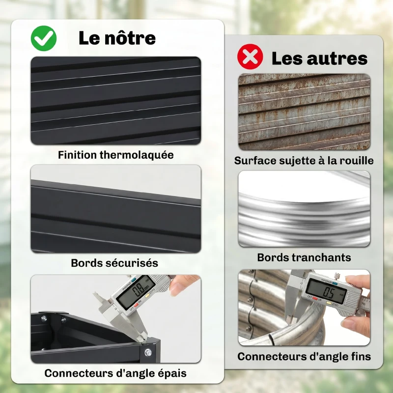 Outsunny Lot de 2 jardinières surélevées, carre potager de jardin pour légumes, fleurs, acier galvanisé 60 x 60 x 30,5 cm, gris