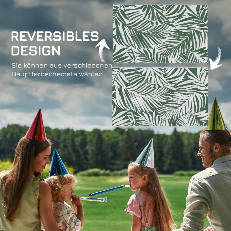 Outsunny Outdoor Teppich Wendbares Wetterfest Outdoorteppich Carpet mit Blätter-Muster, 152 x 243 cm Dunkelgrün