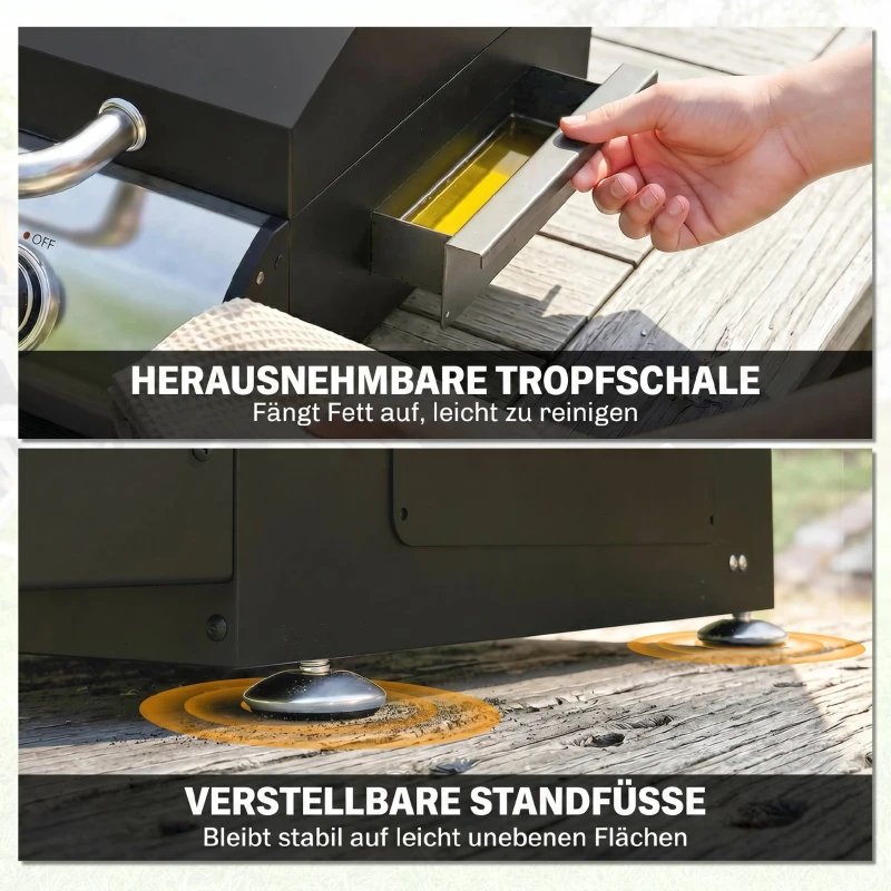 Outsunny Barbecue à Gaz de Table 3 Brûleurs Combiné Gril et Plancha avec Couvercle et Thermomètre 7,5 kW Portable Noir