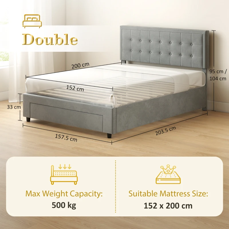 HOMCOM King Size Ottoman Bed Frame, with Front Drawer - Grey